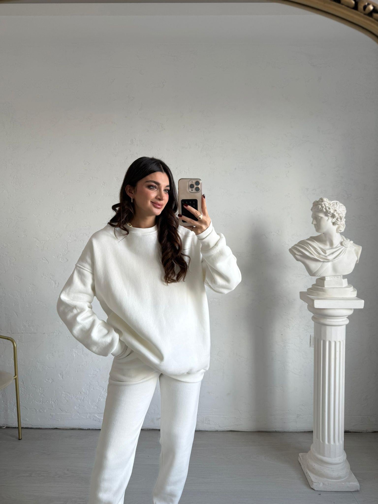 Beyaz Şardonlu Oversize Aura Eşofman Altı
