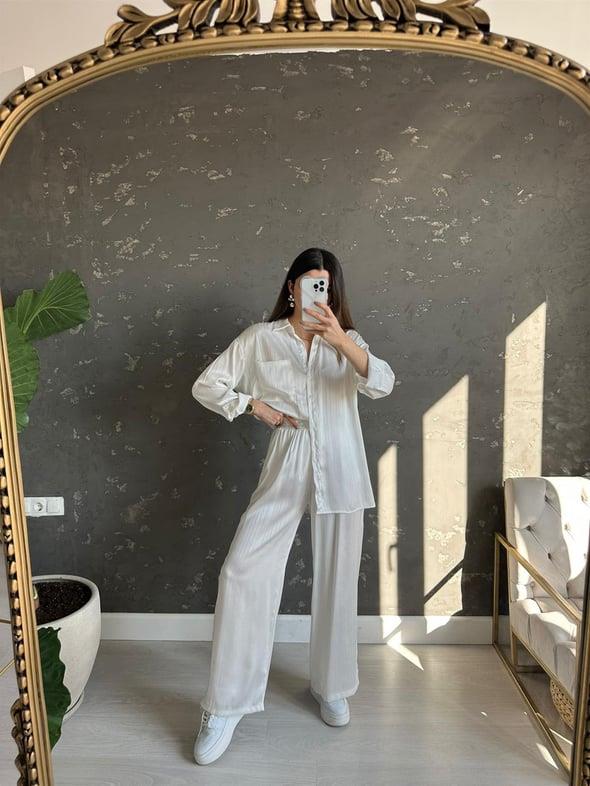Beyaz Saten Pantolon
