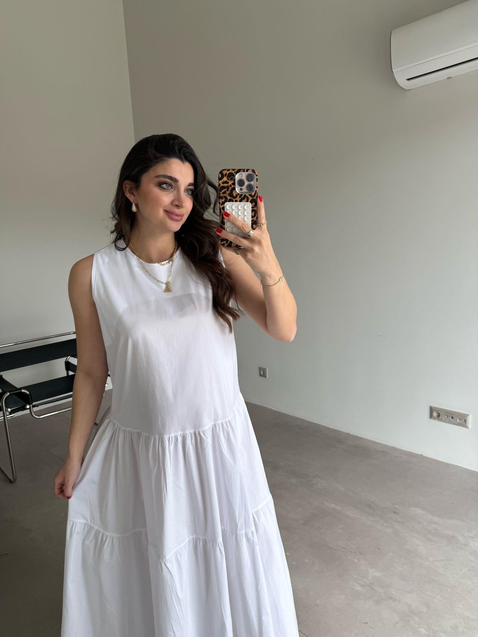 Beyaz Sıfır Kol Veronika Elbise