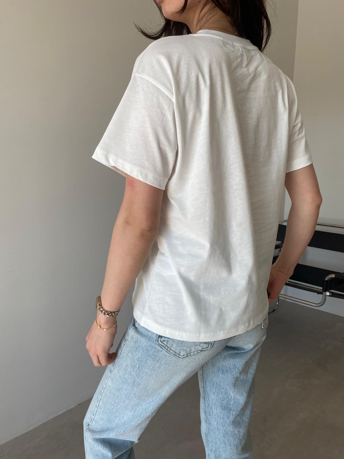 Beyaz Taşlı Mavi Lotus Çiçekli Tİşört