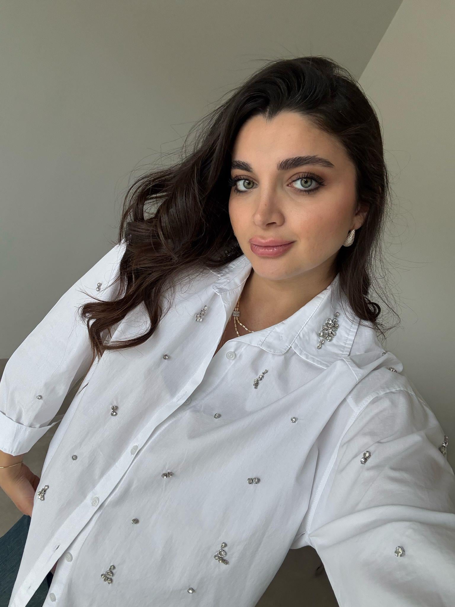 Beyaz Taşlı Shine Gömlek