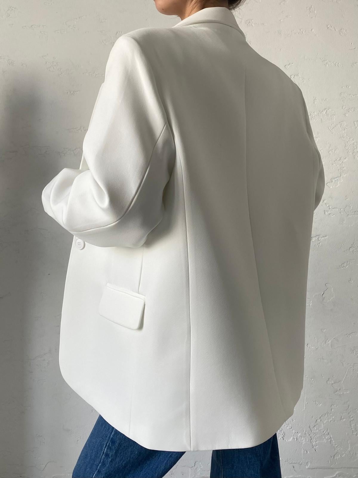 Beyaz Tek Düğmeli Oversize Blazer Ceket