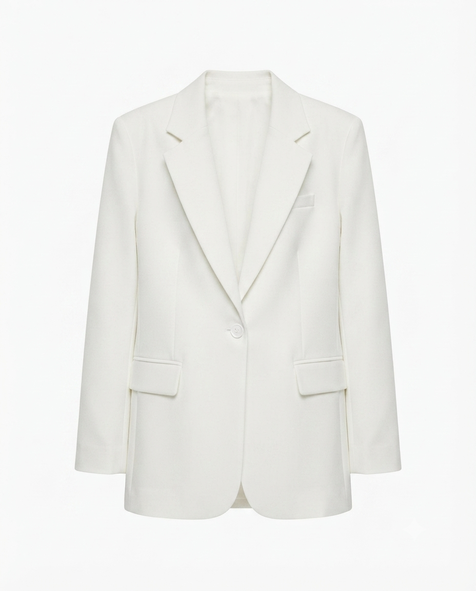 Beyaz Tek Düğmeli Oversize Blazer Ceket