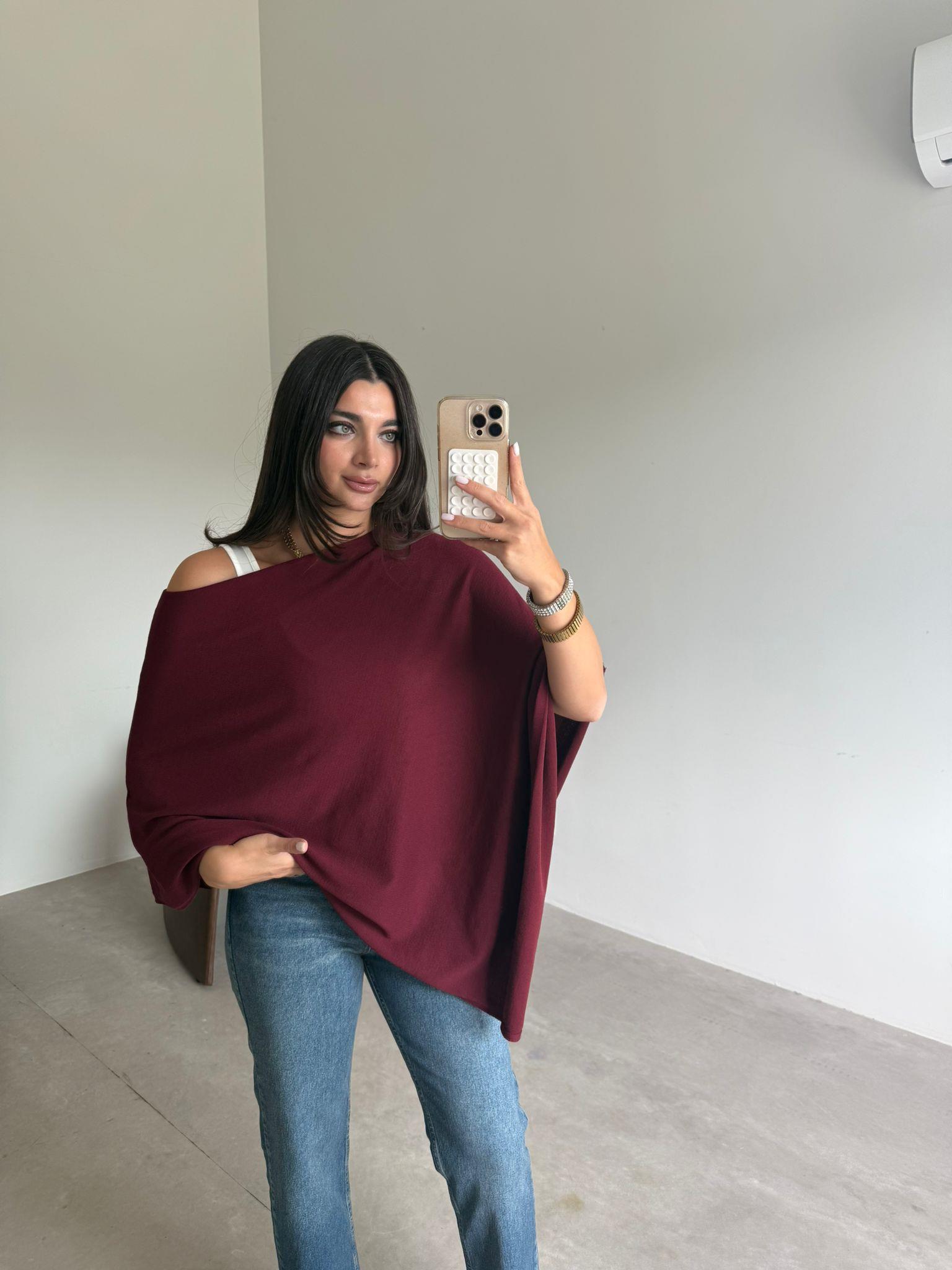 Bordo Asimetrik Kesim Triko Panço