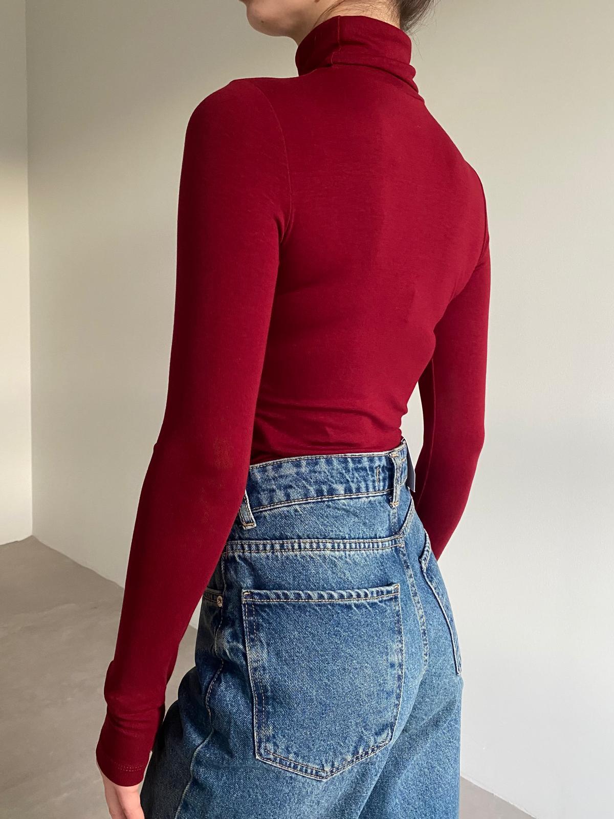 Bordo Balıkçı Yaka Basic Aura Bluz