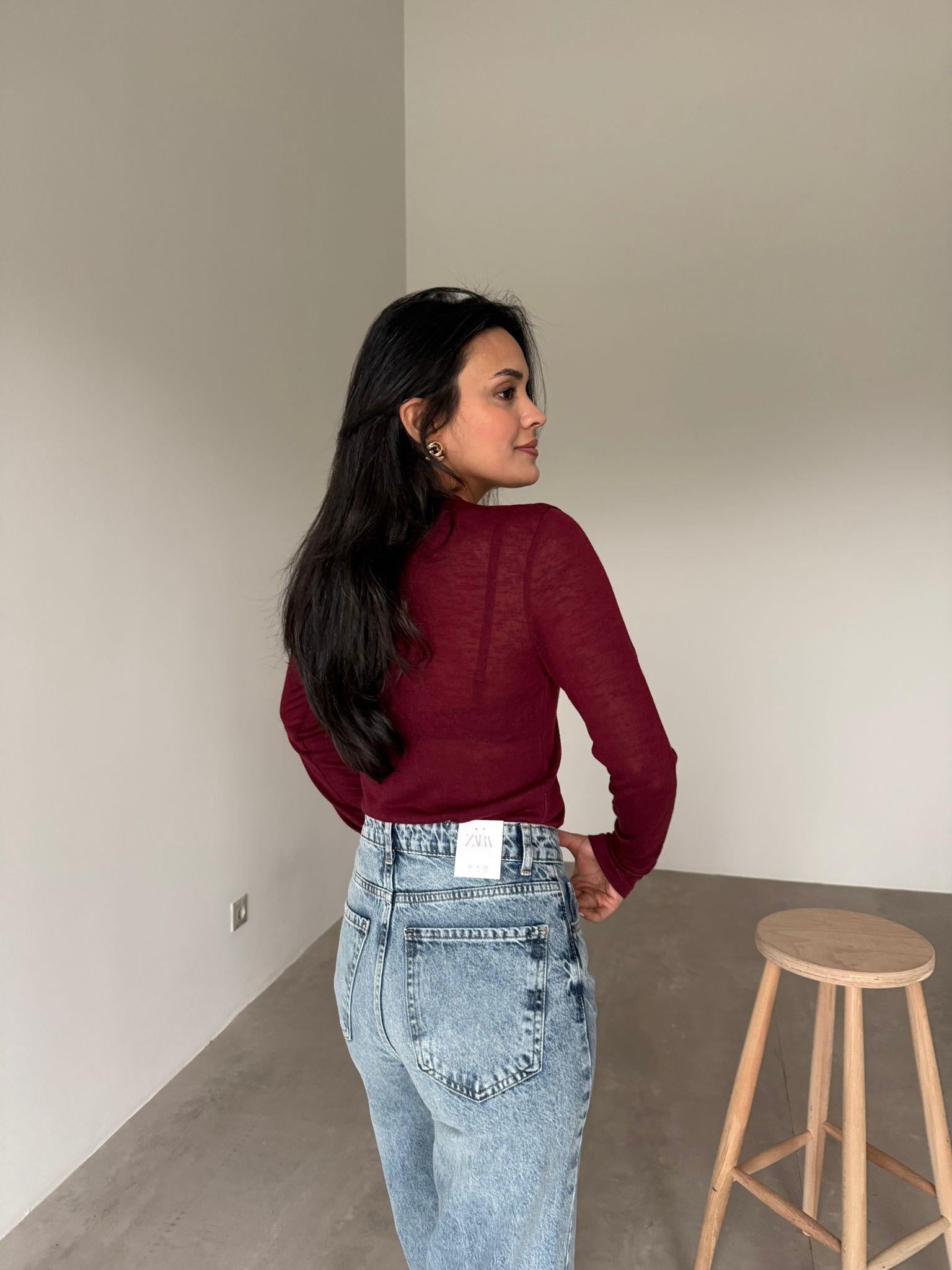 Bordo Basic Transparan Bluz