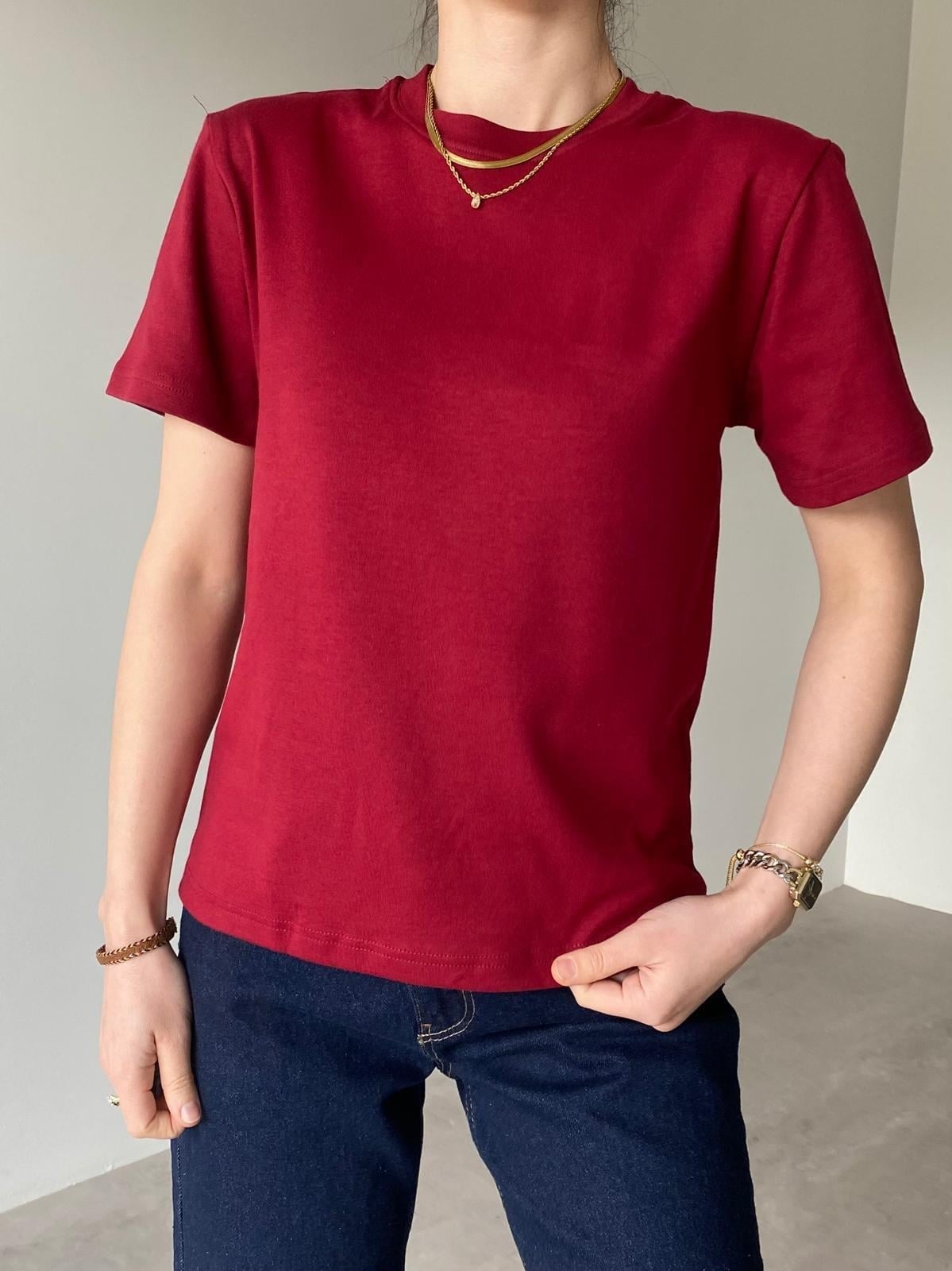 Bordo Bisiklet Yaka Basic Mia Tişört