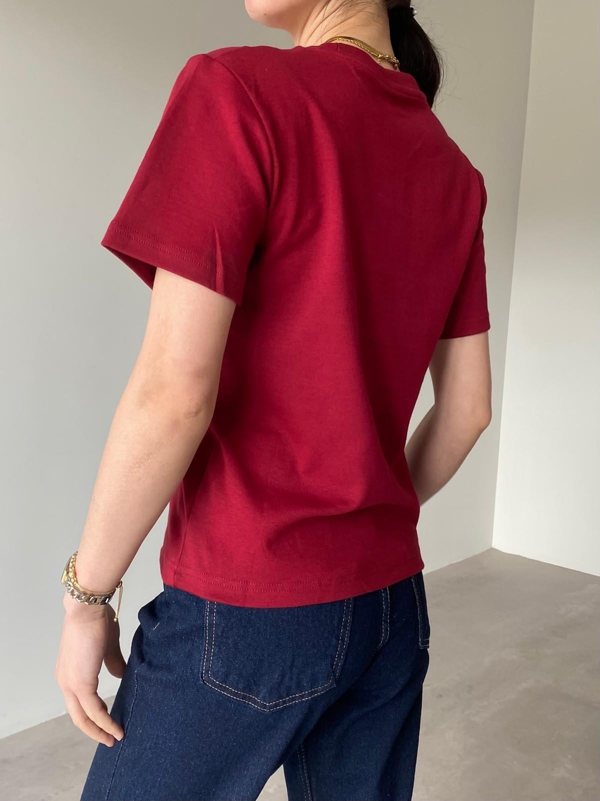 Bordo Bisiklet Yaka Basic Mia Tişört