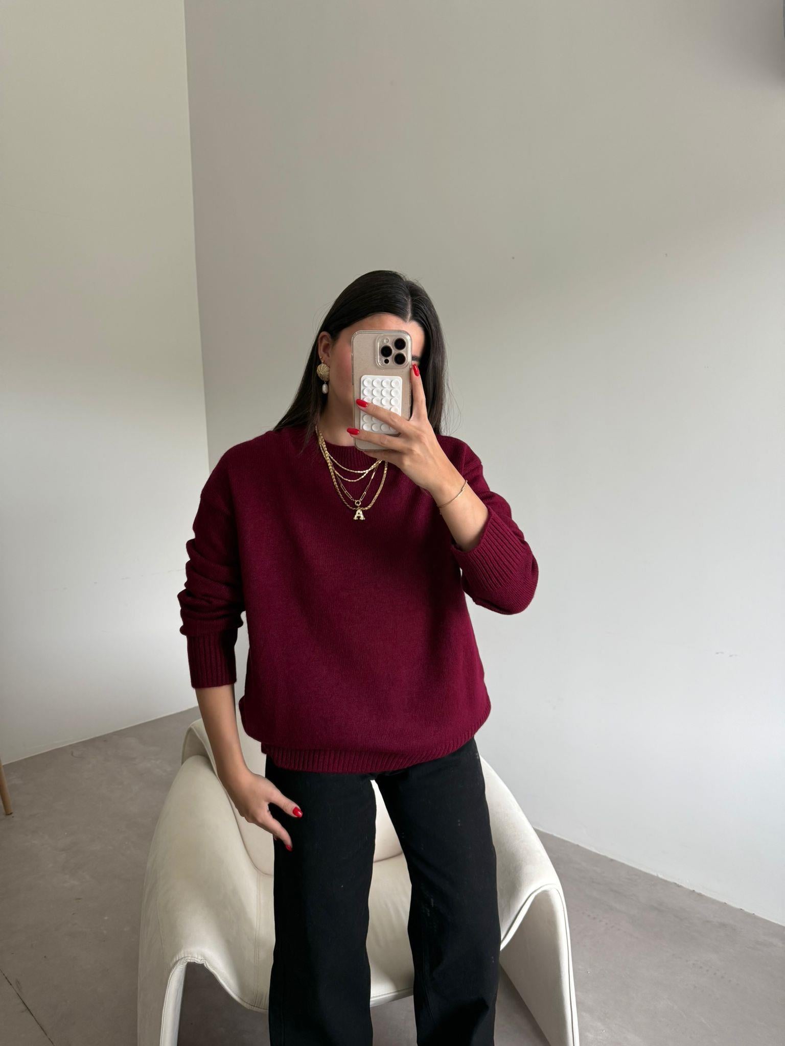 Bordo Bisiklet Yaka Oversize Kazak
