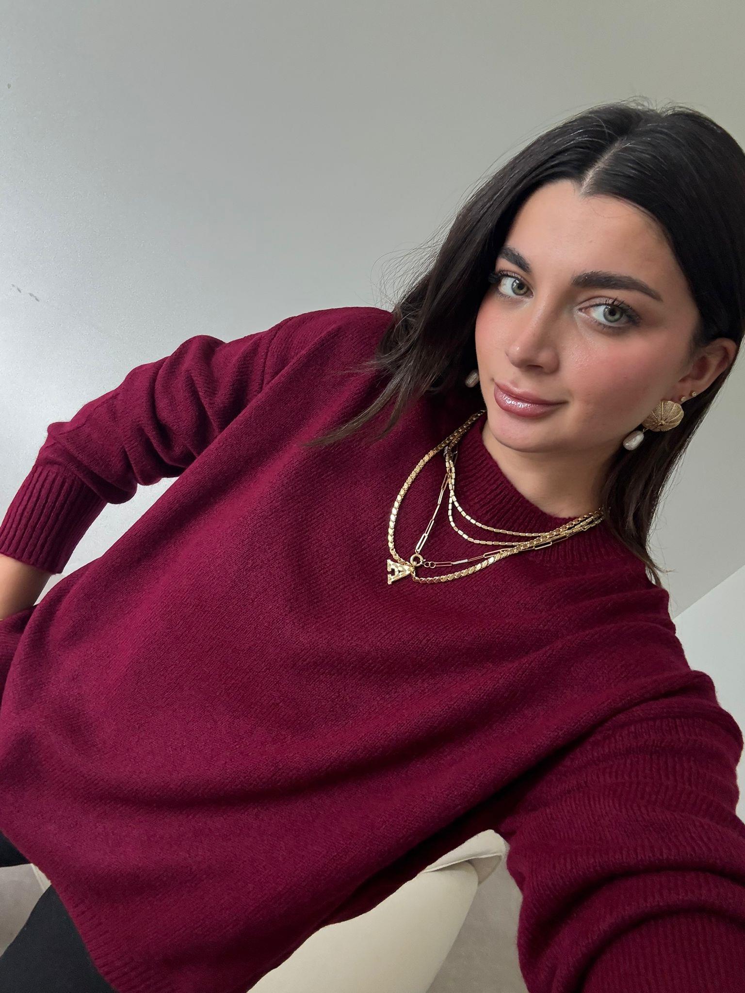 Bordo Bisiklet Yaka Oversize Kazak