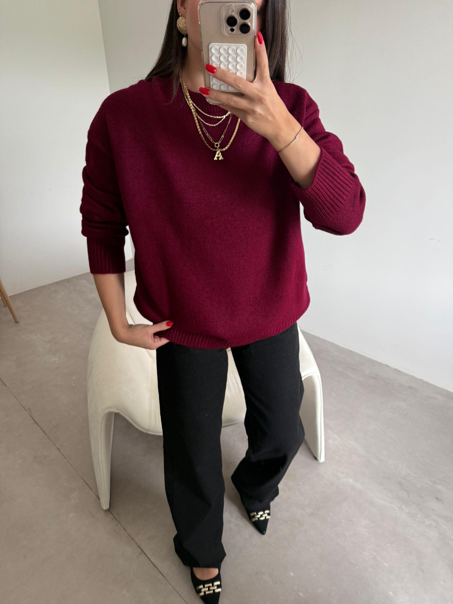 Bordo Bisiklet Yaka Oversize Kazak