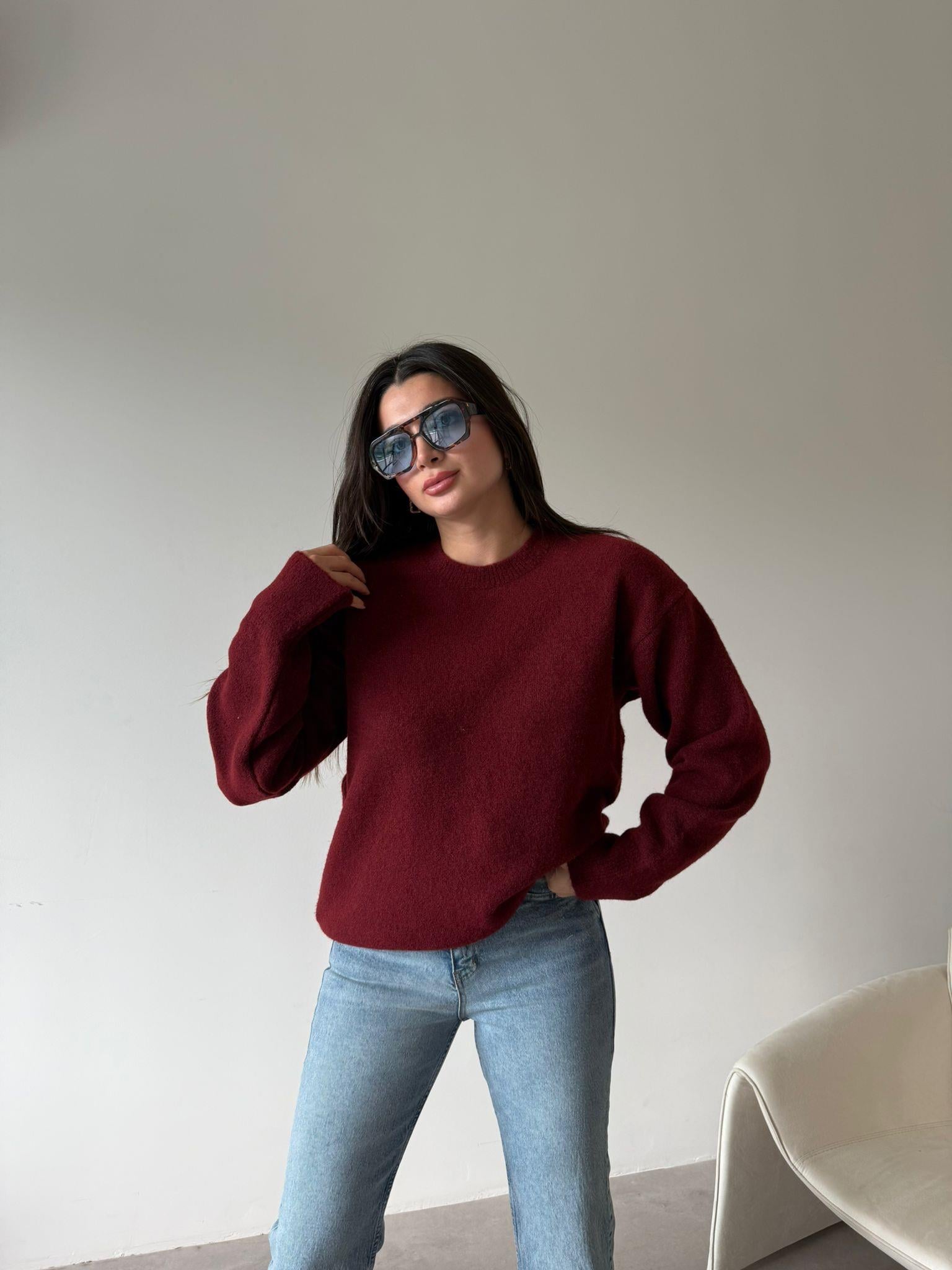 Bordo Bisiklet Yaka Oversize Laura Kazak