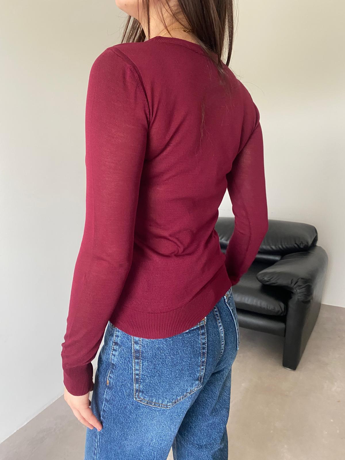 Bordo Bisiklet Yaka Transparan Bluz