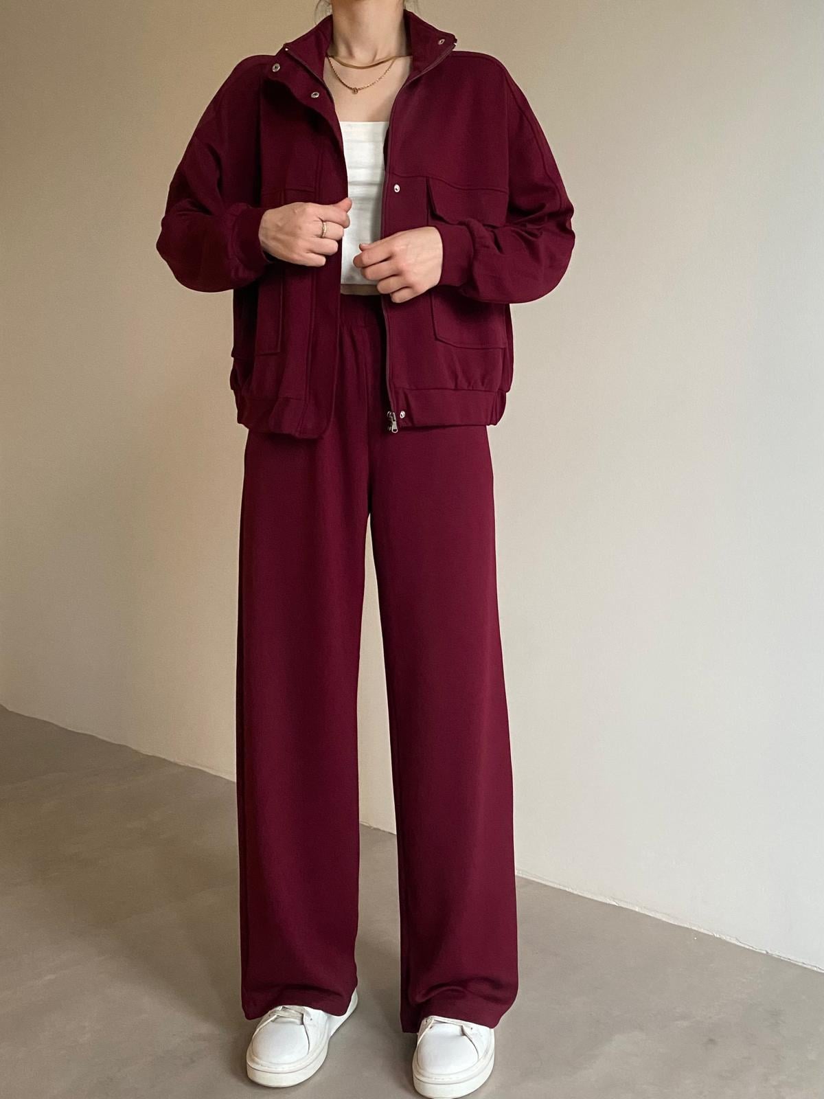 Bordo Cep Detaylı Modal Eşofman Takımı