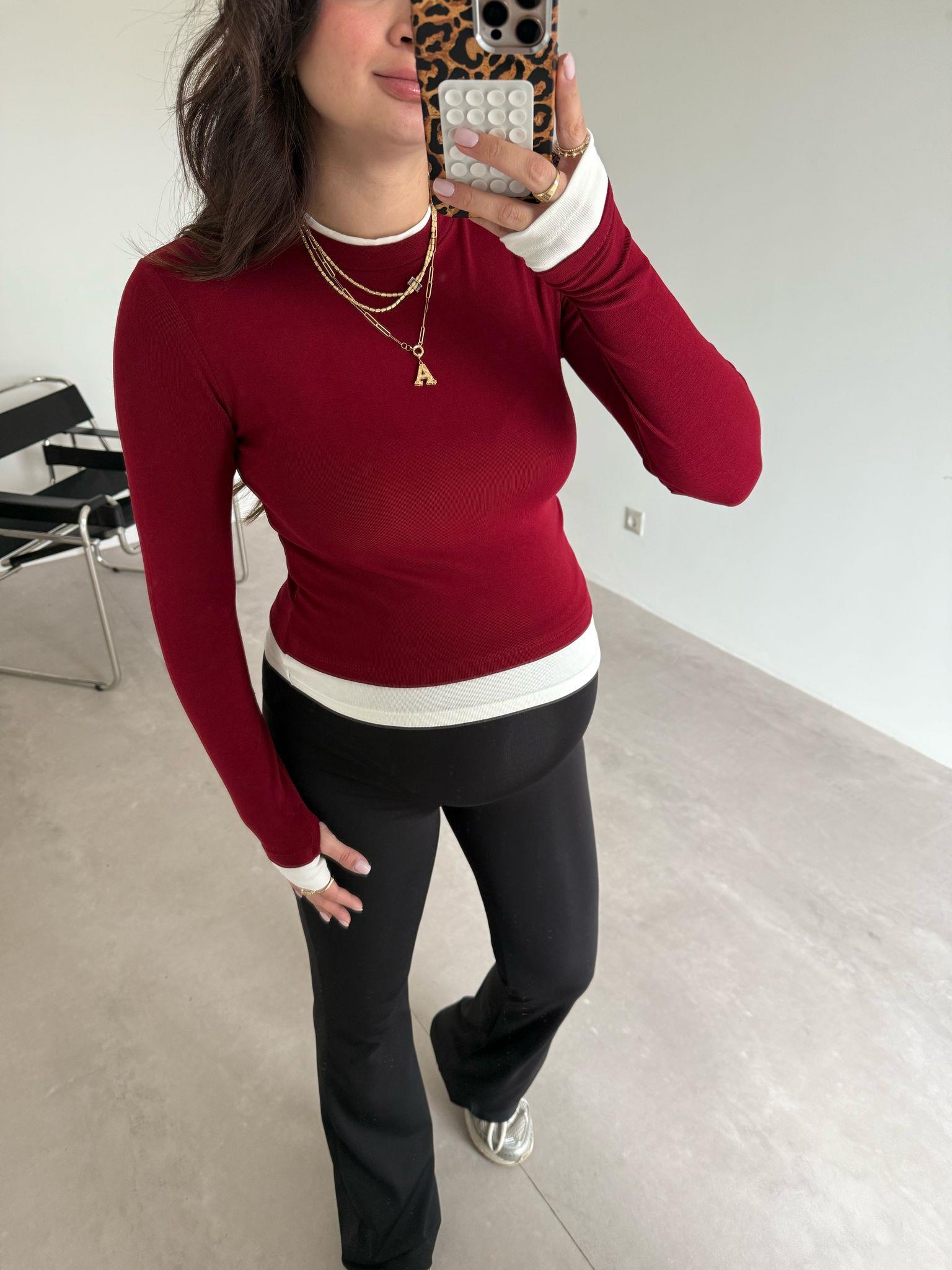 Bordo Çift Yaka Aura Bluz