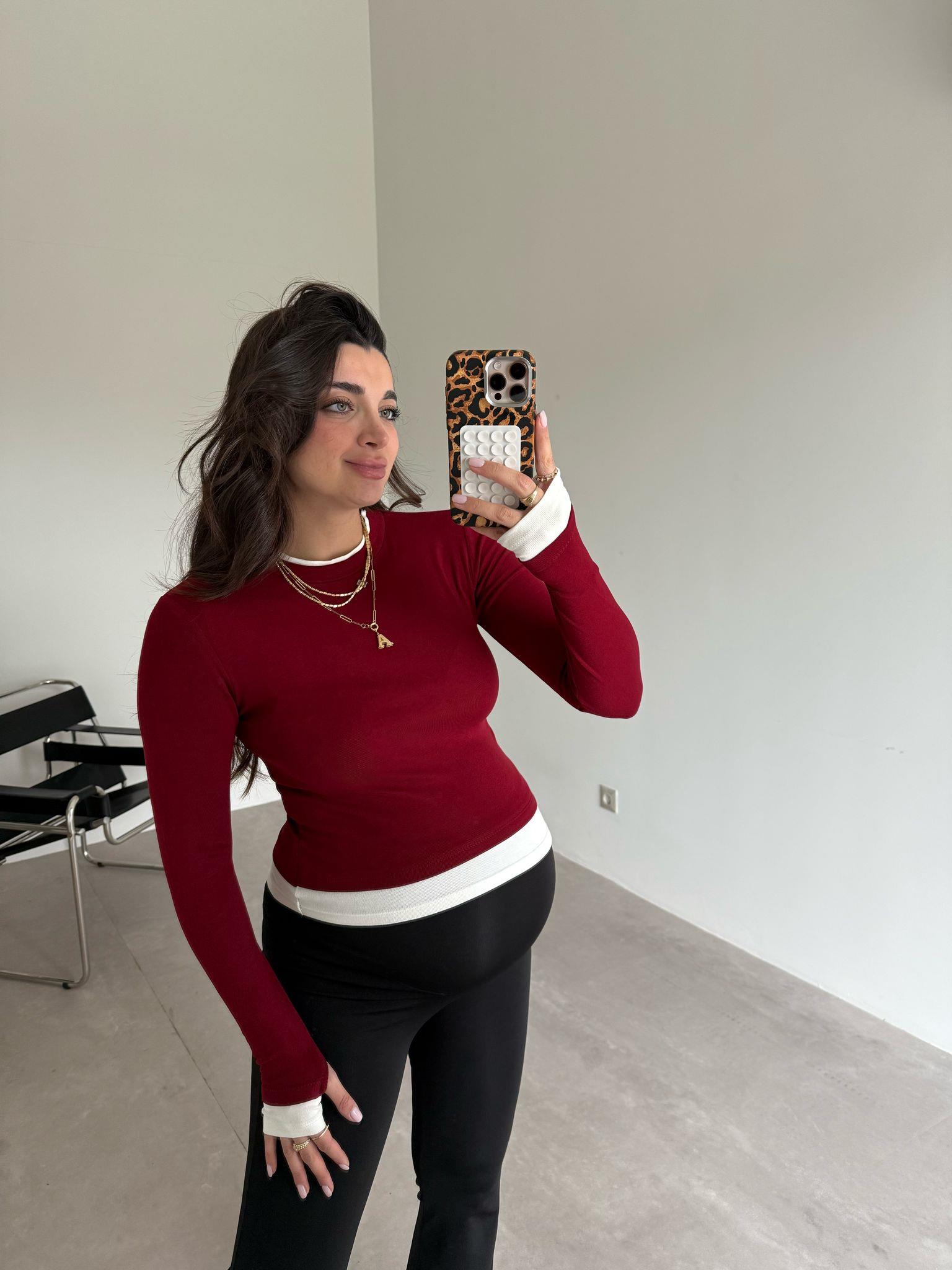 Bordo Çift Yaka Aura Bluz