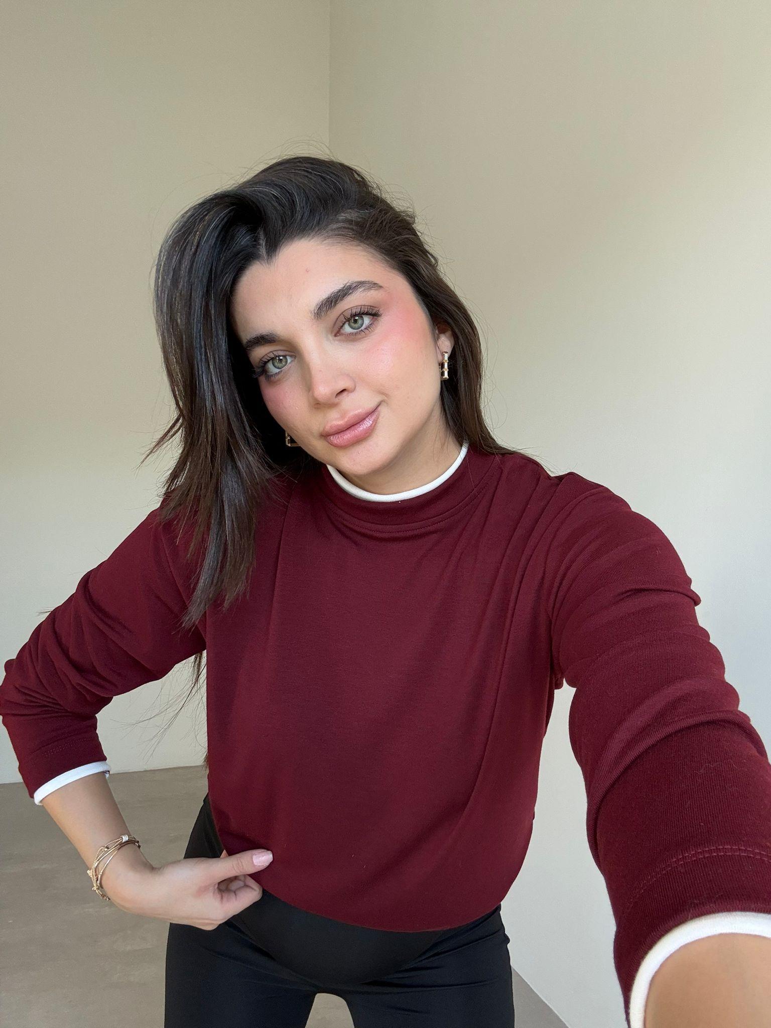 Bordo Çift Yakalı Basic Bluz