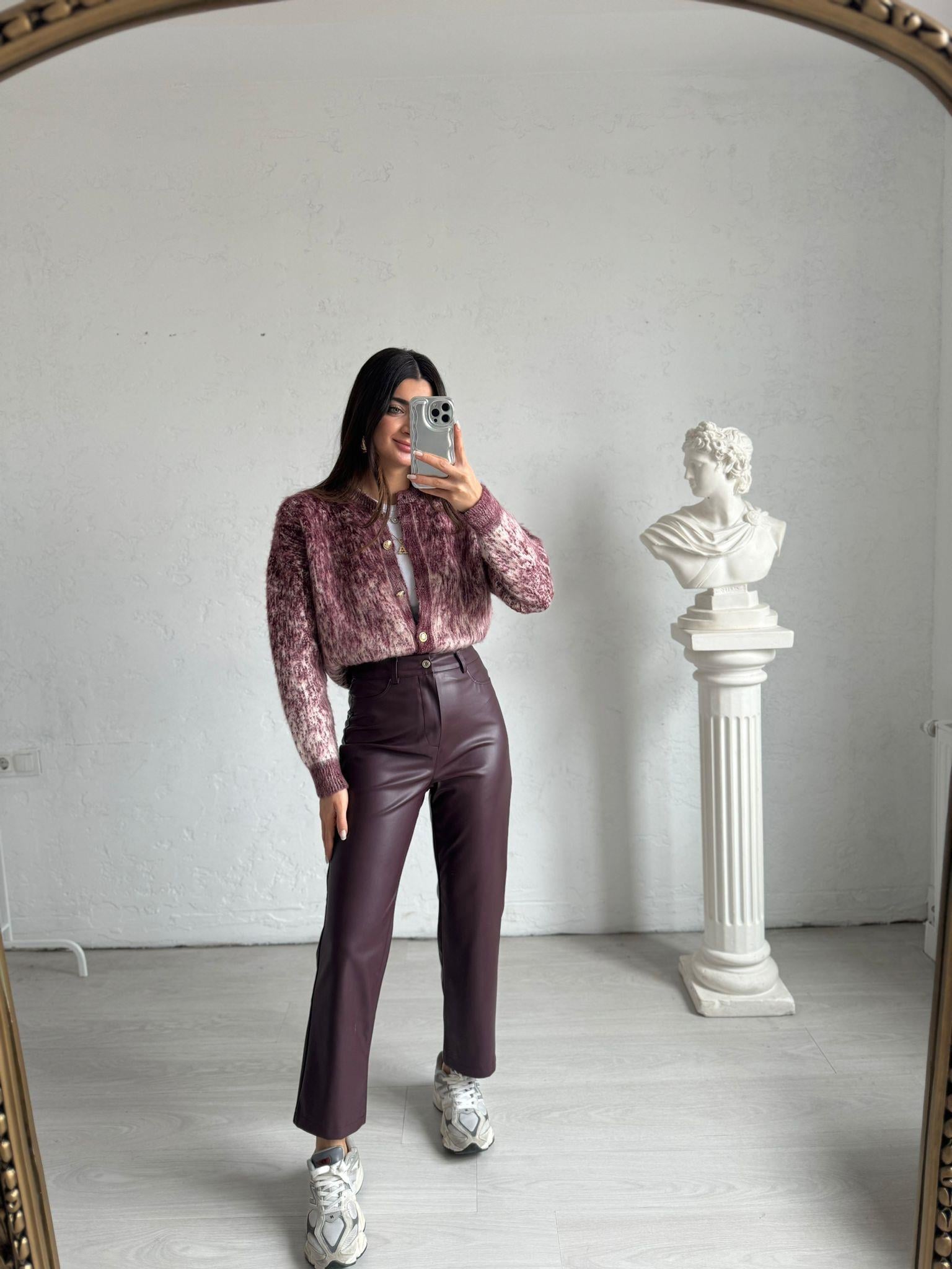 Bordo Deri Babe Pantolon