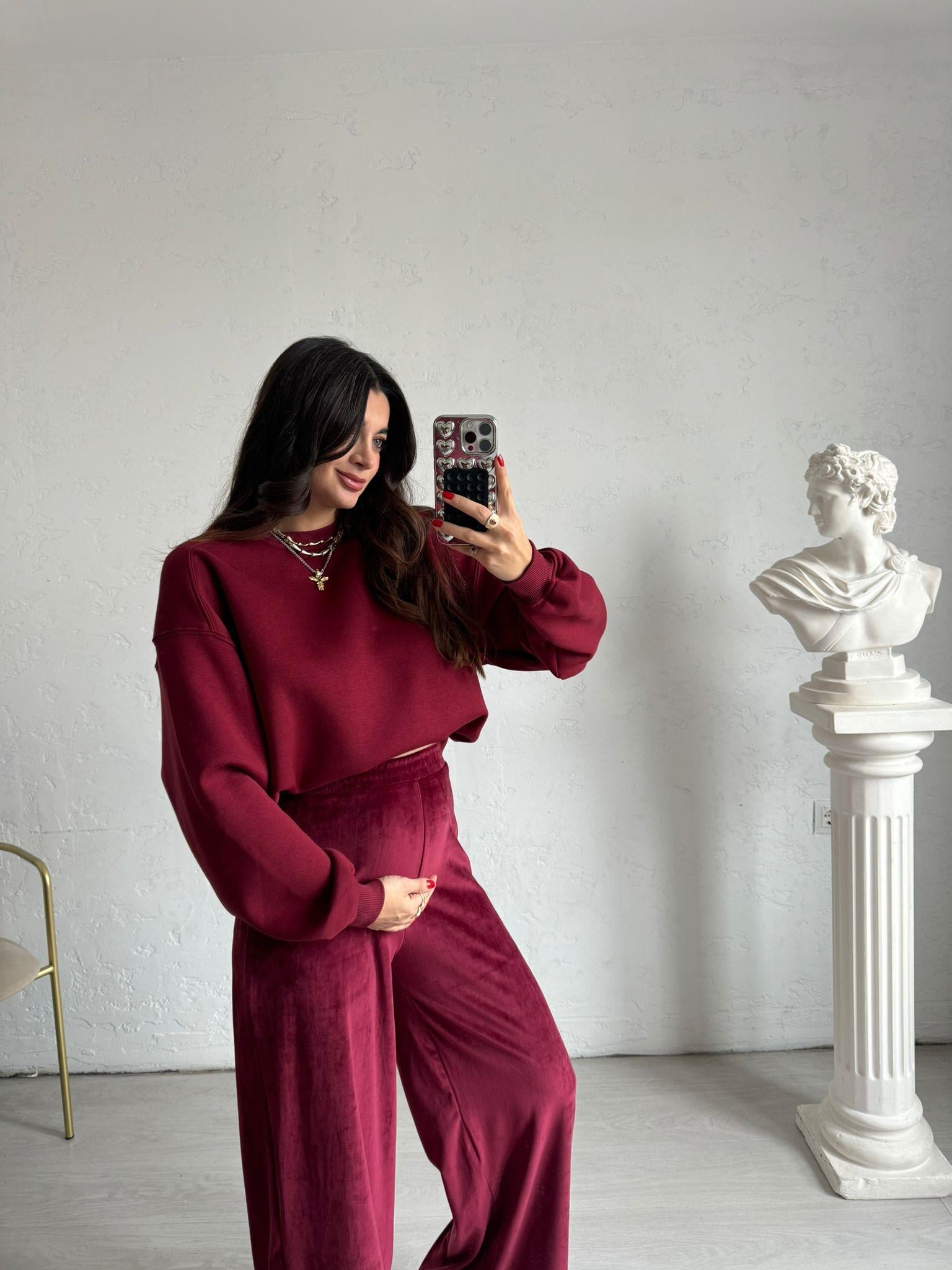 Bordo Dikiş Detaylı Sweat