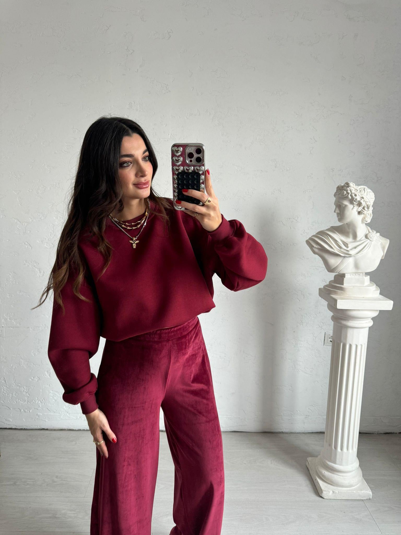 Bordo Dikiş Detaylı Sweat