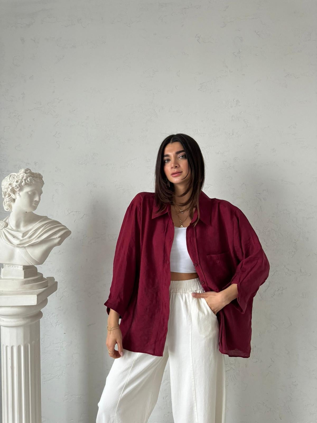 Bordo Düşük Omuz Alice Gömlek