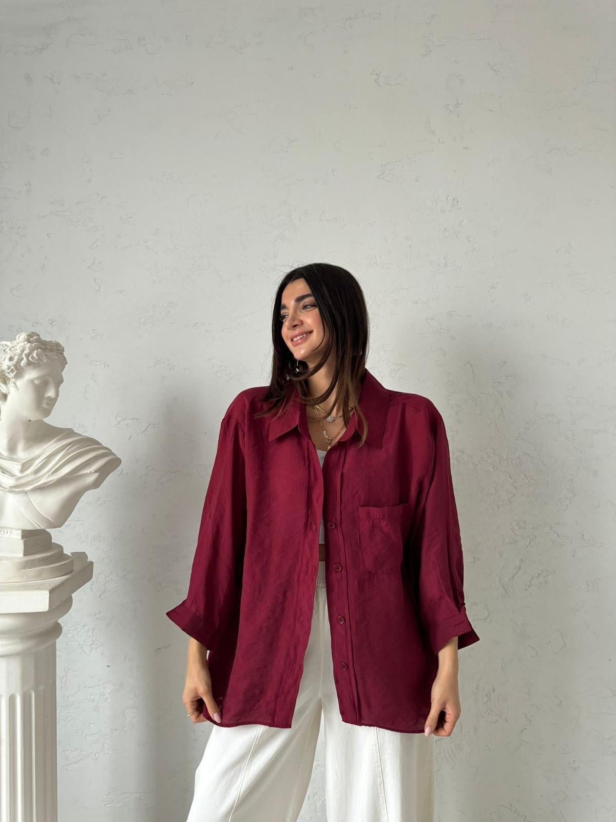 Bordo Düşük Omuz Alice Gömlek