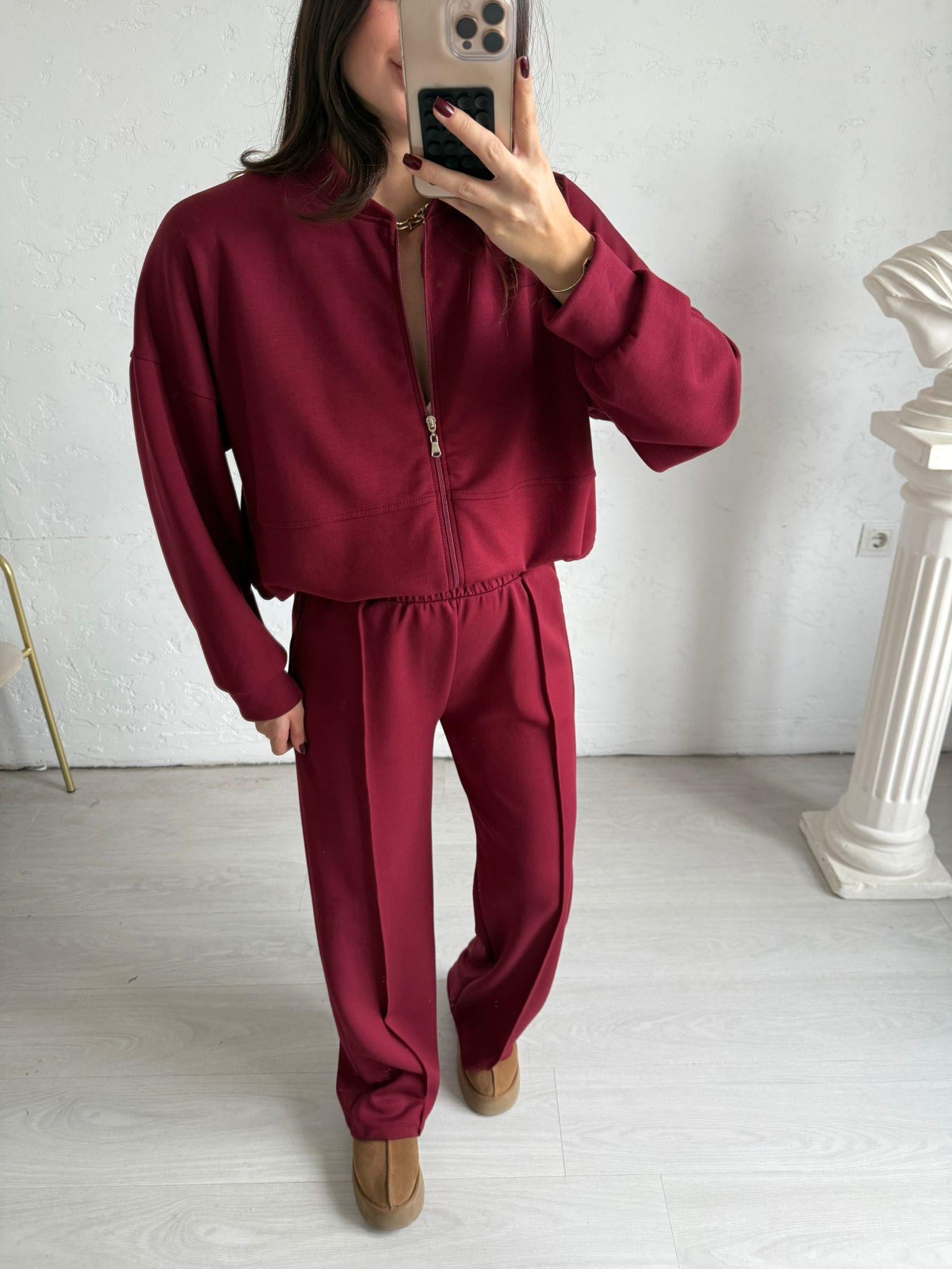 Bordo Fermuarlı Lucas Modal Takım