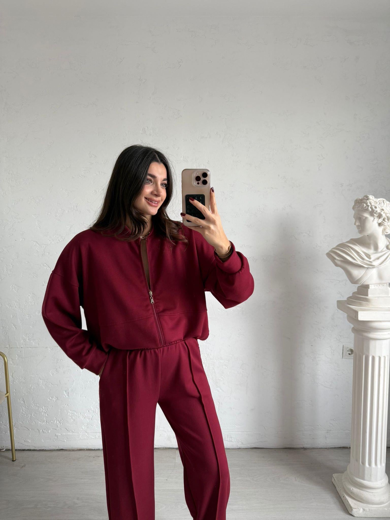 Bordo Fermuarlı Lucas Modal Takım