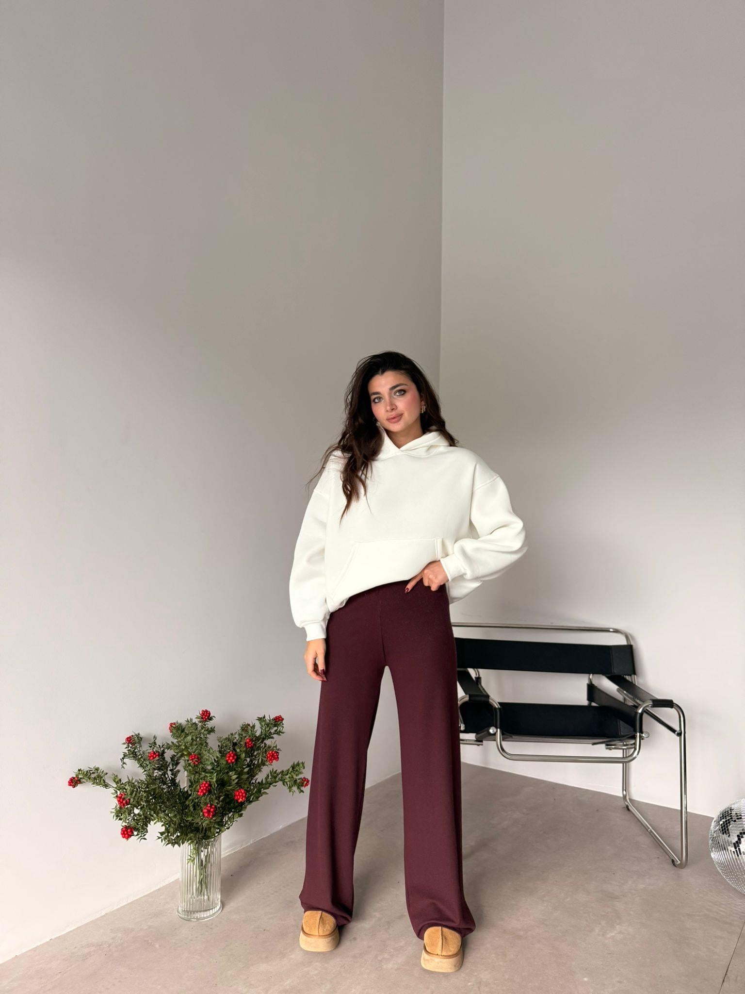 Bordo Fitilli Yumuşacık Pantolon