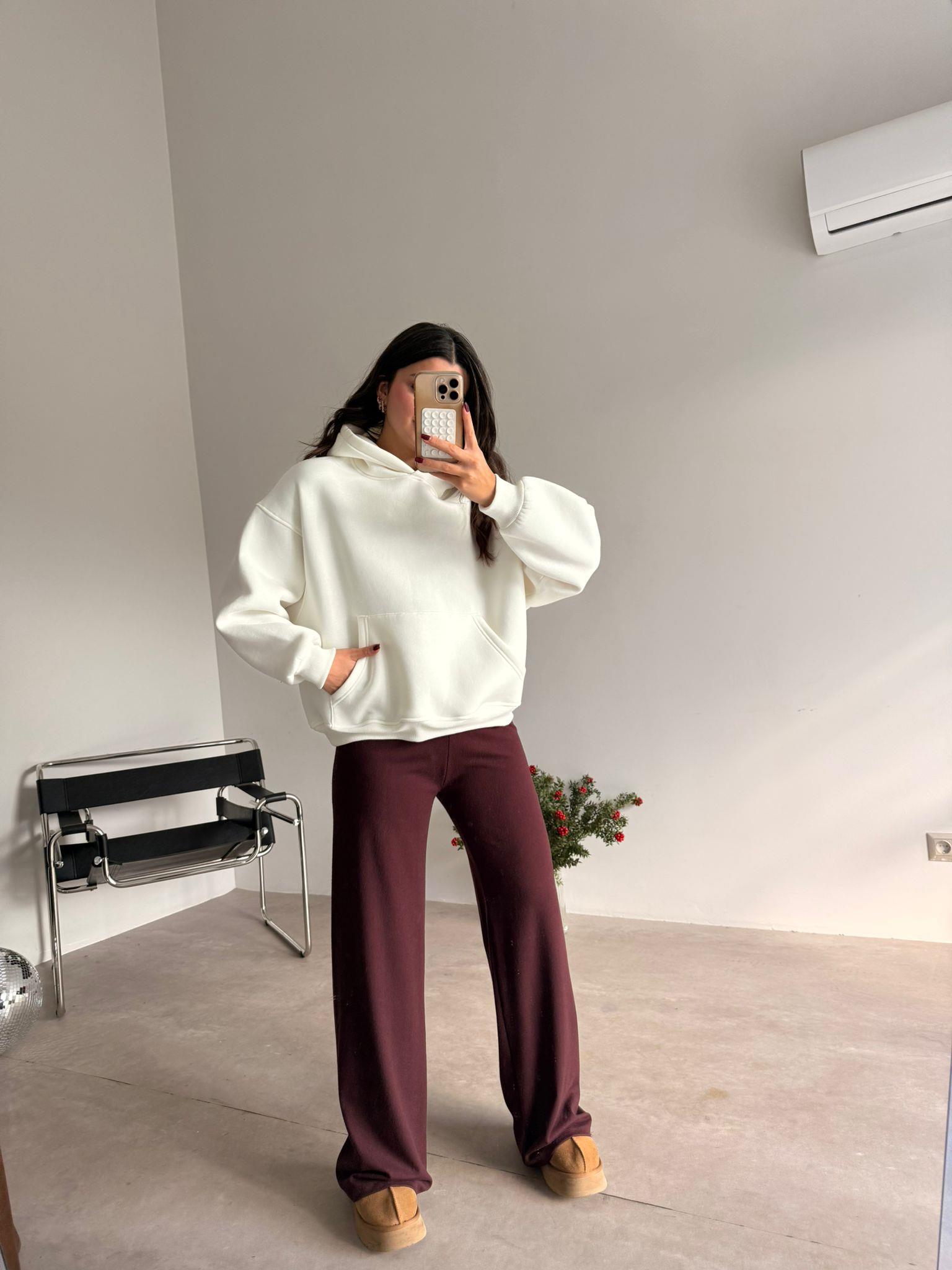 Bordo Fitilli Yumuşacık Pantolon