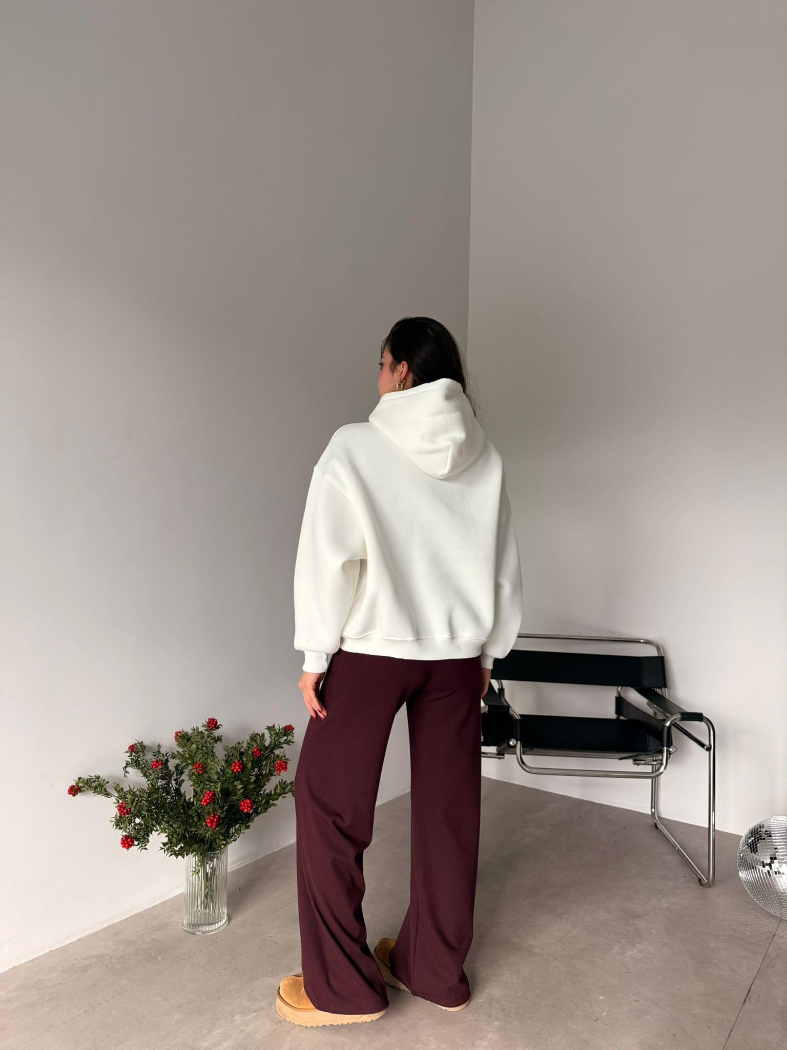 Bordo Fitilli Yumuşacık Pantolon