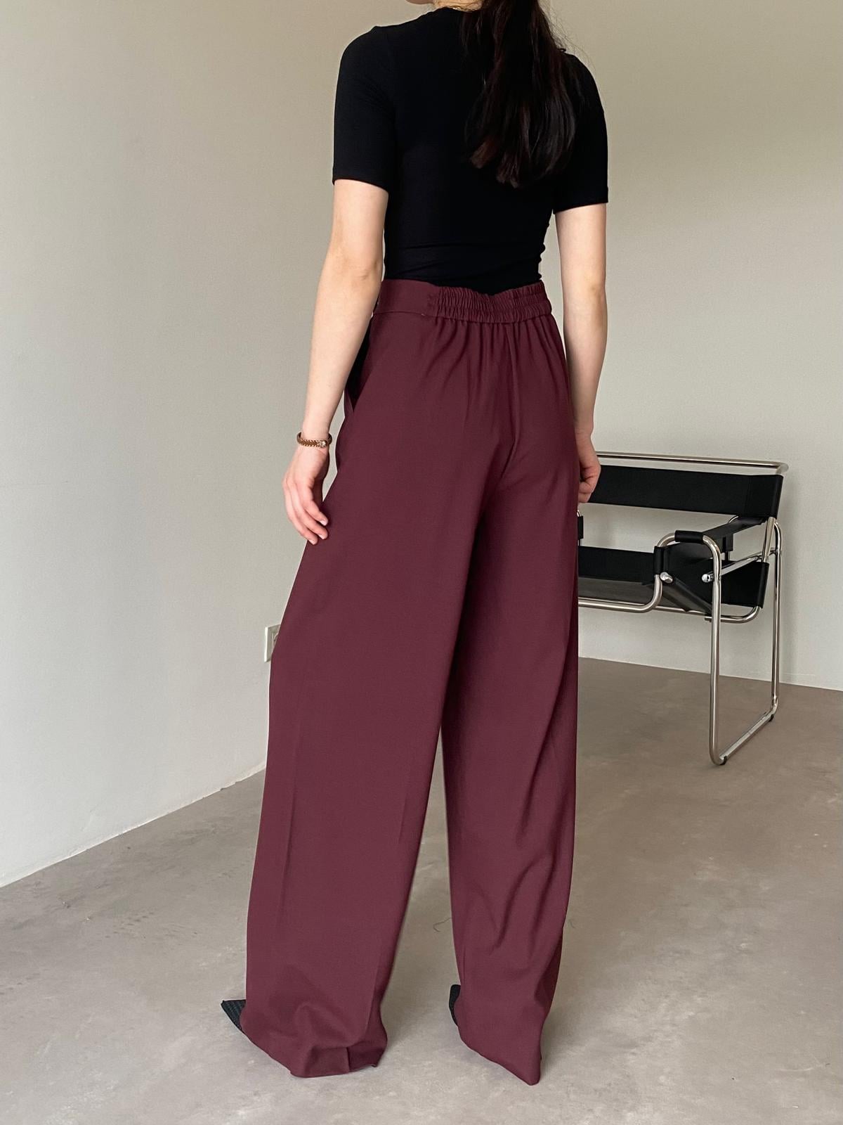Bordo Gold Düğmeli Cepli Pantolon
