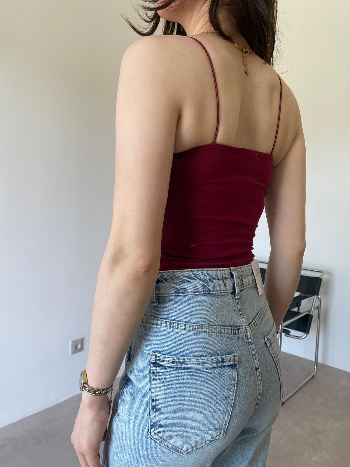 Bordo İp Askılı Kısa Tina Crop (40 Cm)