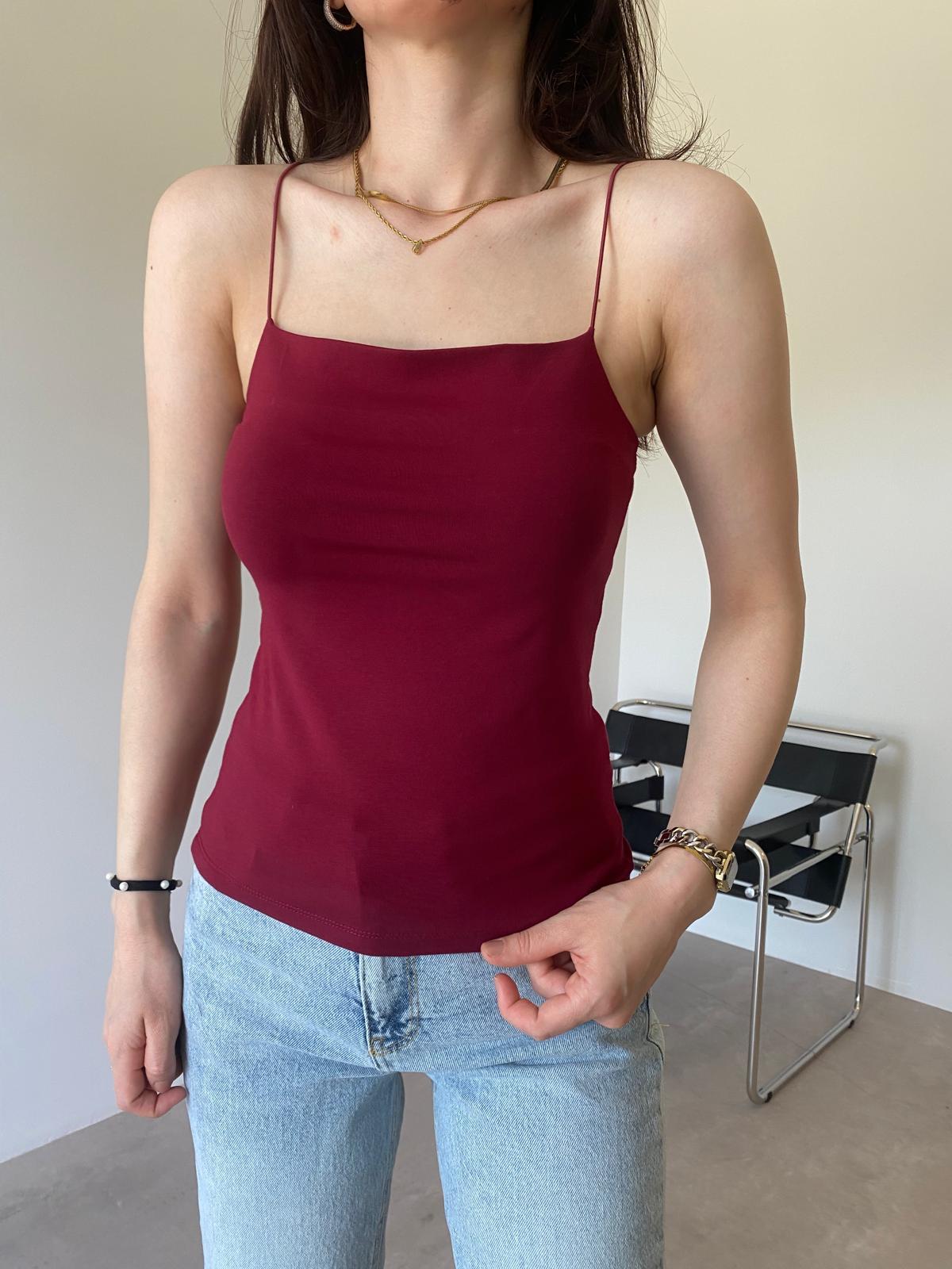 Bordo İp Askılı Uzun Tina Crop (51 Cm)