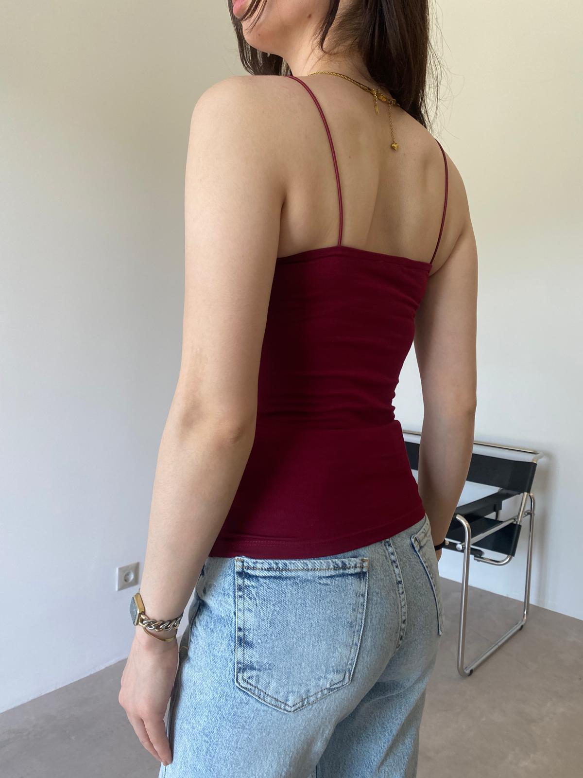 Bordo İp Askılı Uzun Tina Crop (51 Cm)