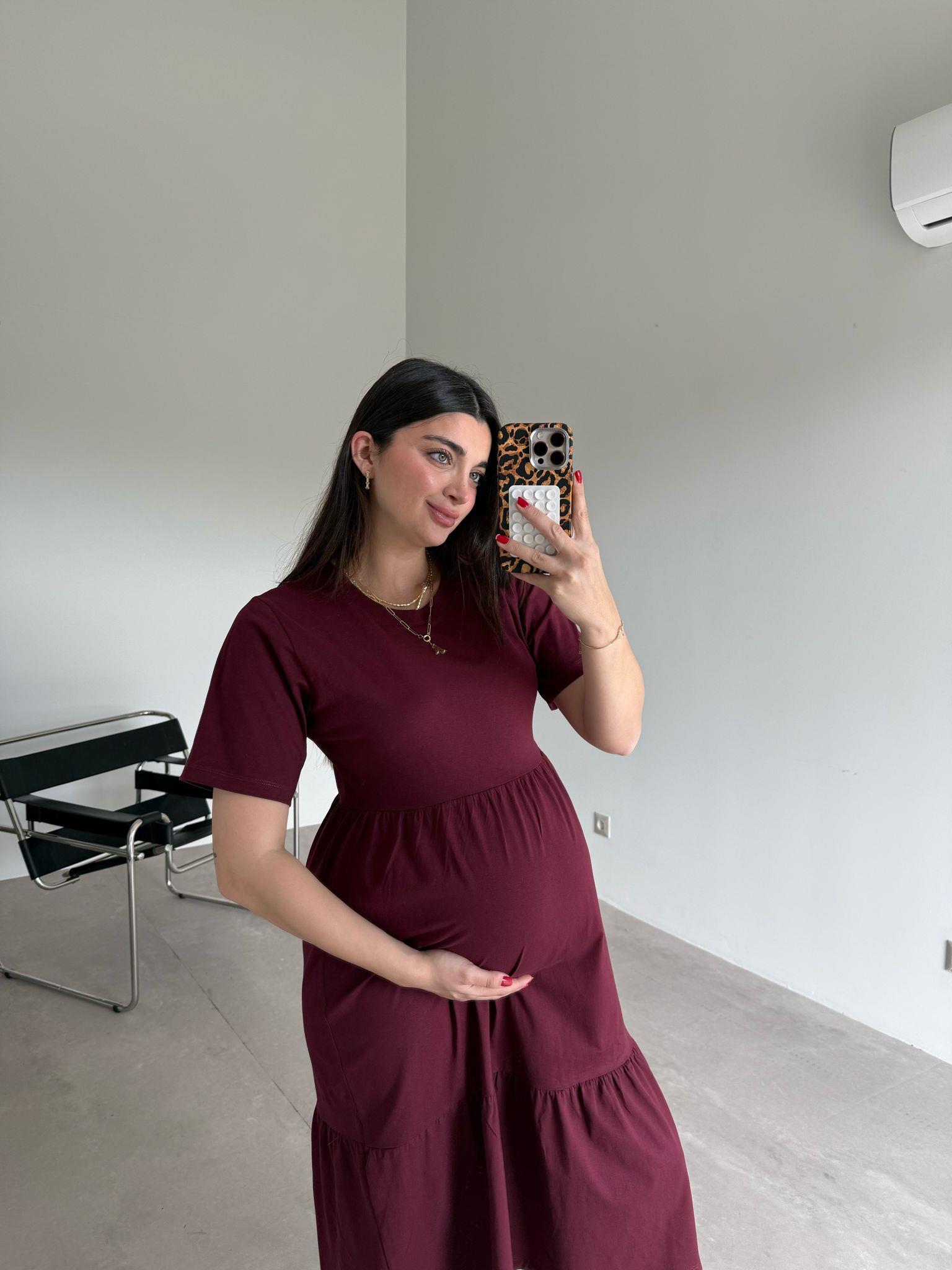 Bordo Kısa Kol Basic Perla Elbise
