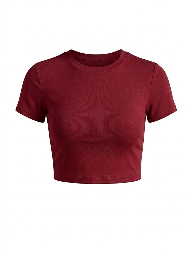 Bordo Likralı Esnek Leo Crop Tişört