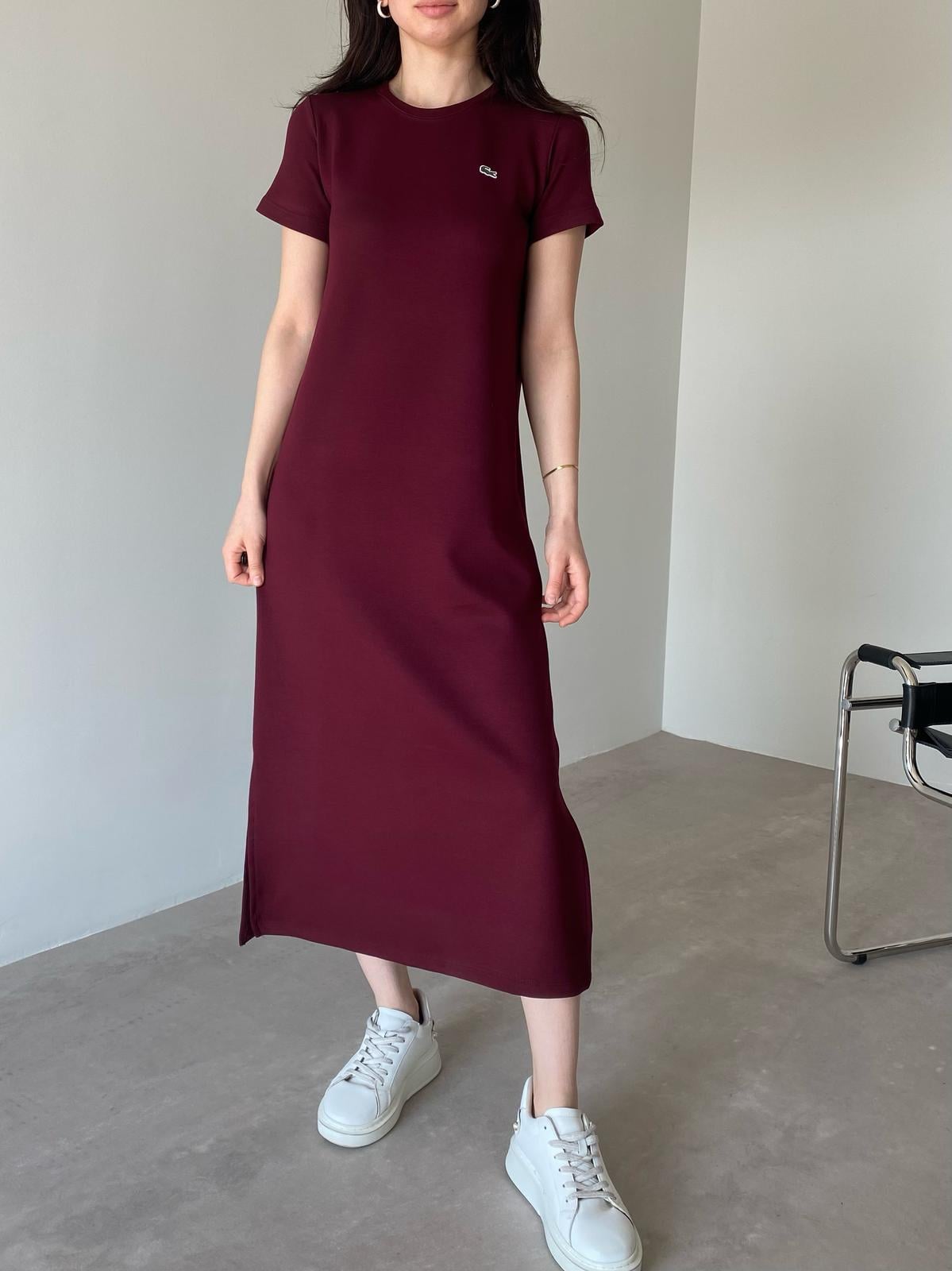 Bordo Logolu Basic Modal Elbise