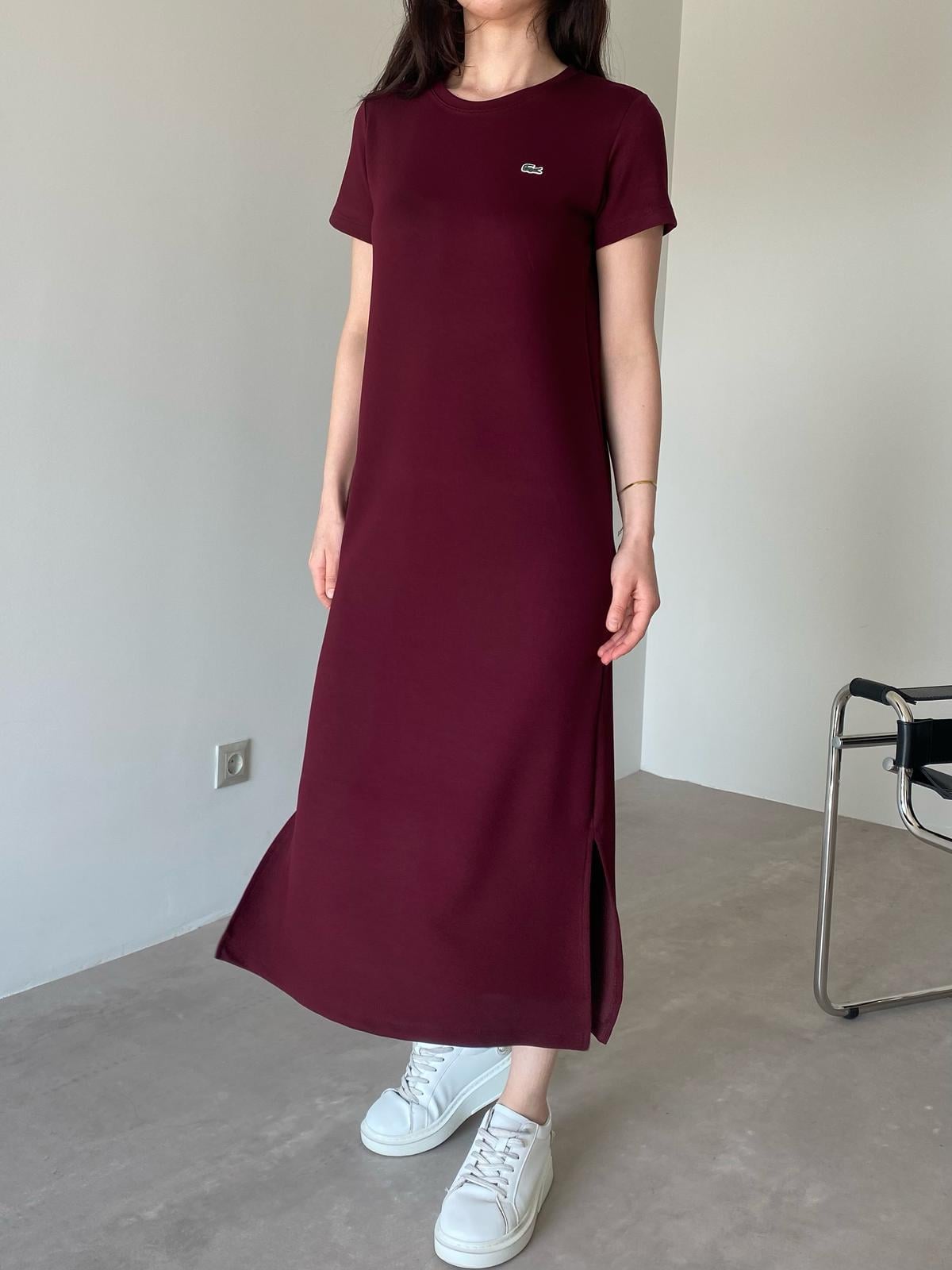 Bordo Logolu Basic Modal Elbise