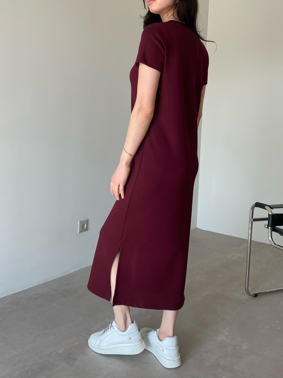 Bordo Logolu Basic Modal Elbise