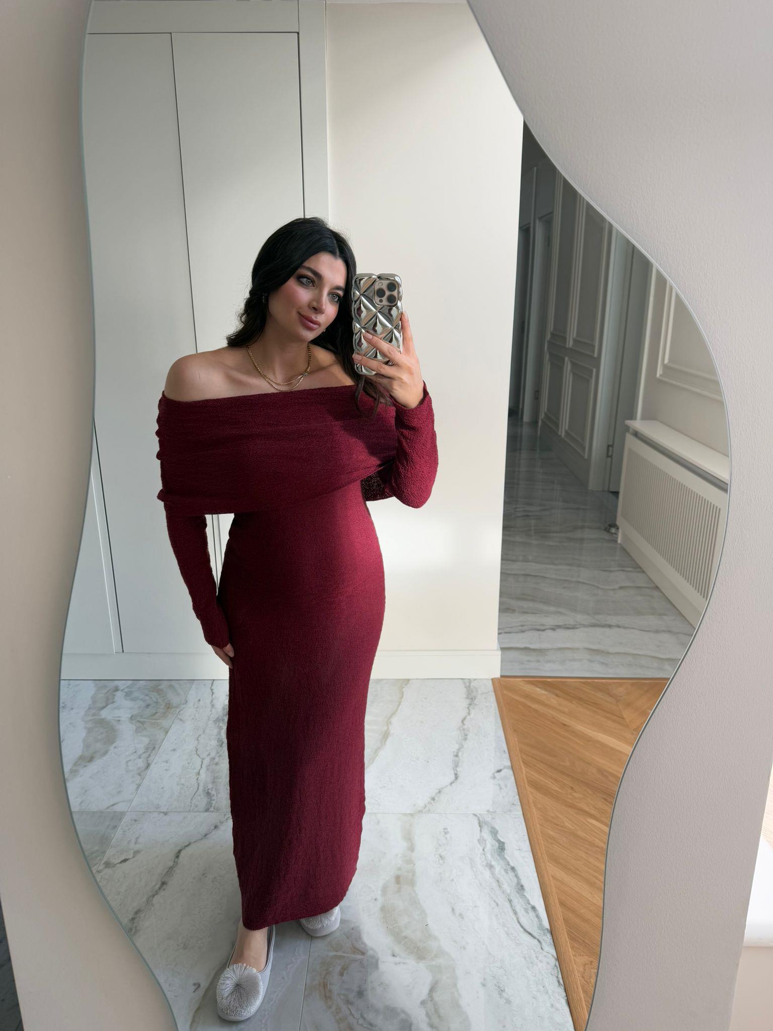 Bordo Madonna Yaka Elsa Elbise