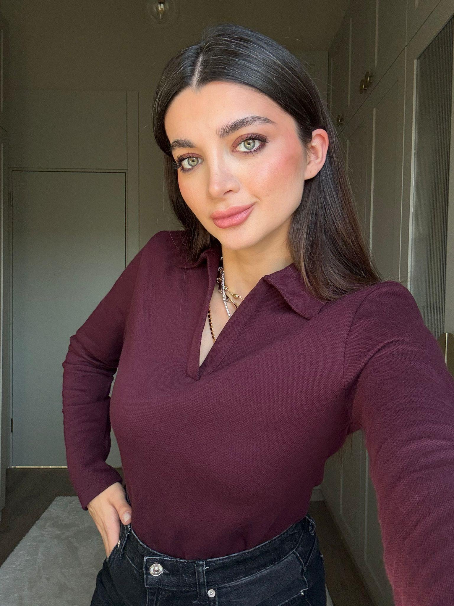 Bordo Polo Yaka Örme Bluz