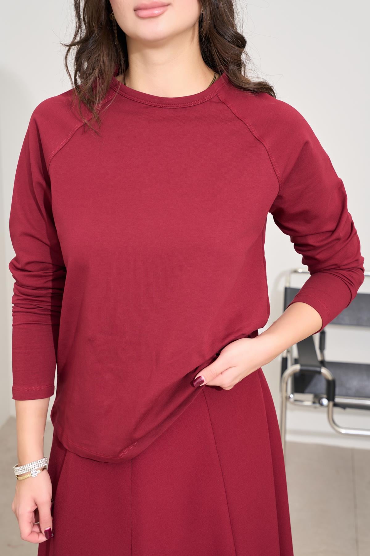 Bordo Reglan Kol Basic Bluz
