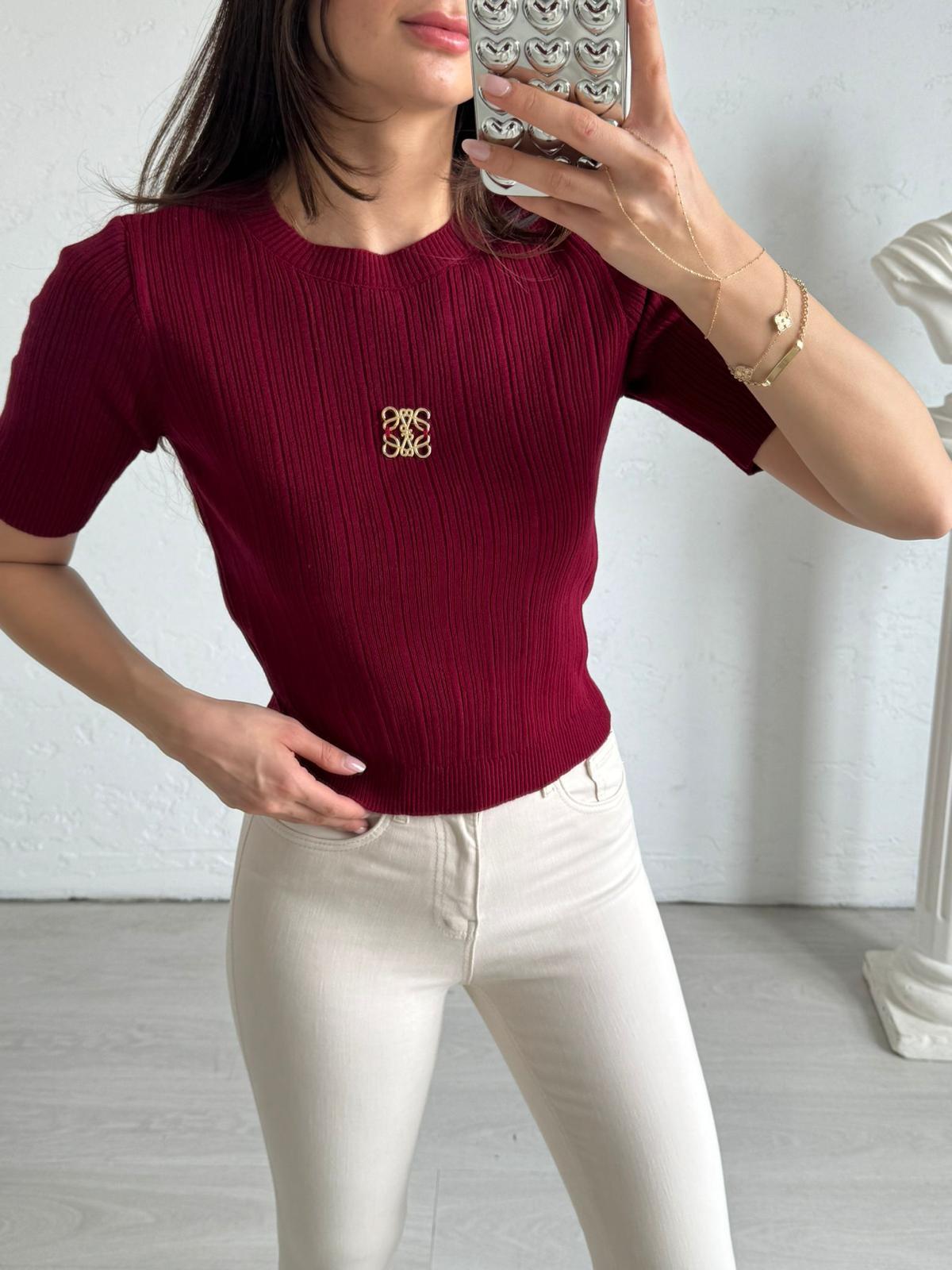 Bordo Toka Detaylı Triko Bluz
