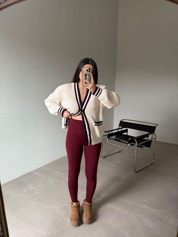 Bordo Toparlayıcı Likralı Sporcu Tayt