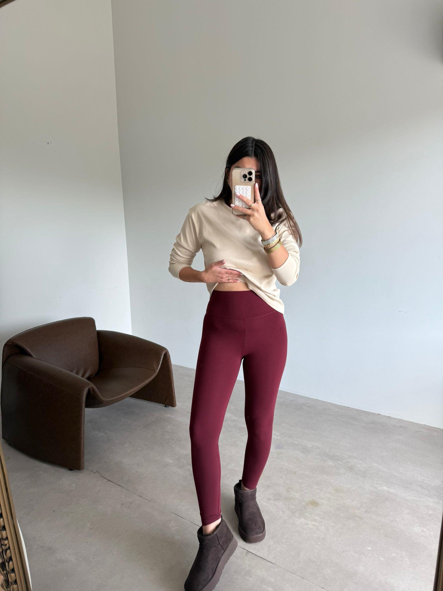 Bordo Toparlayıcı Likralı Sporcu Tayt