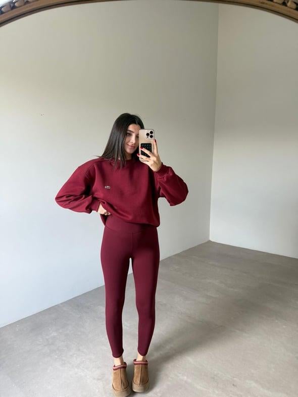 Bordo Toparlayıcı Likralı Sporcu Tayt