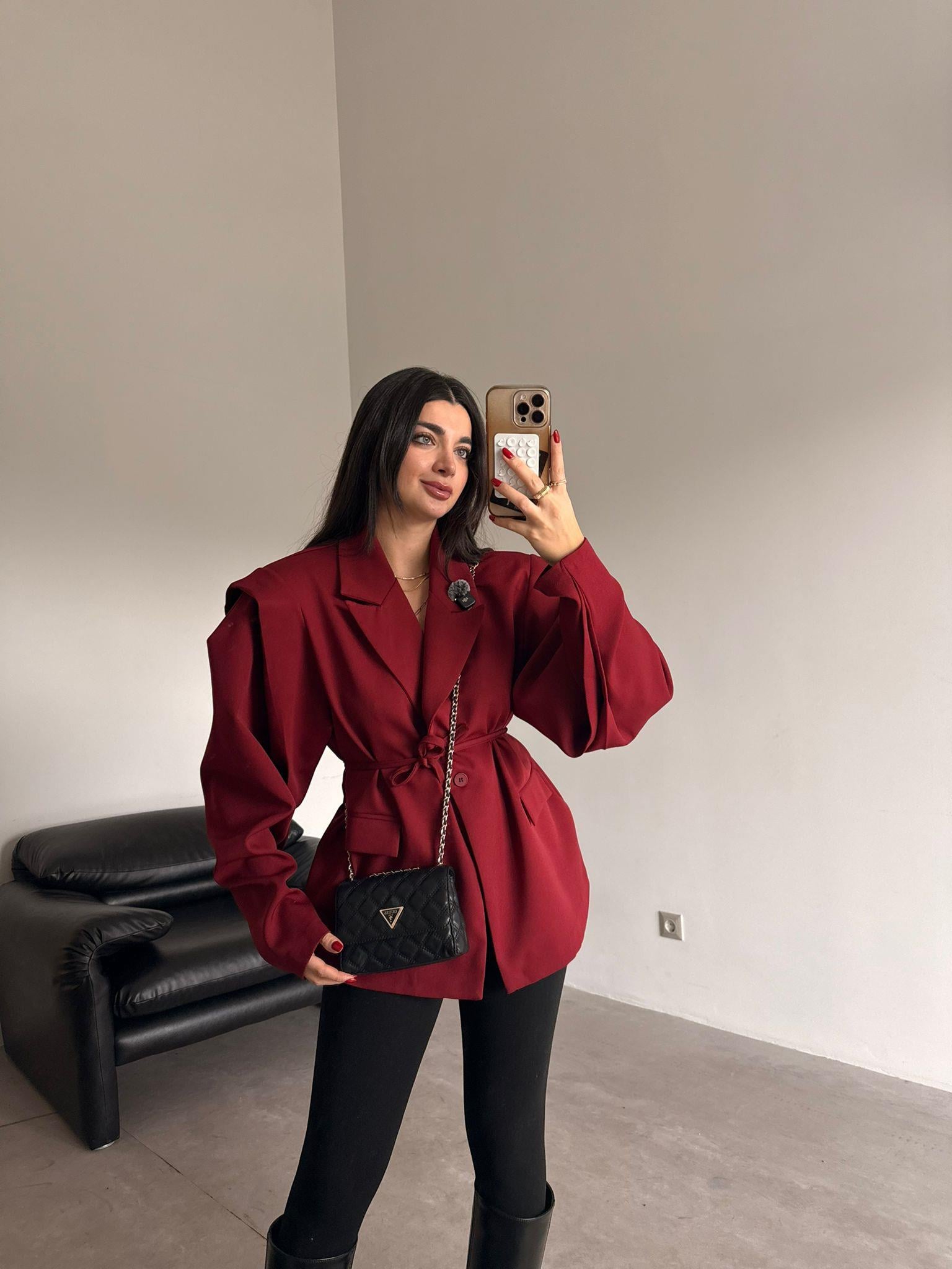 Bordo Vatkalı Tasarım Ceket