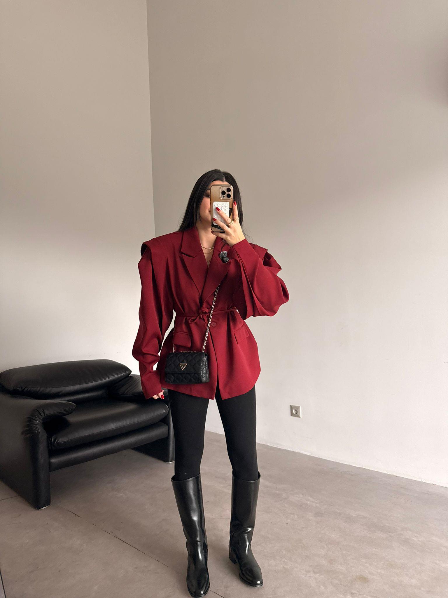 Bordo Vatkalı Tasarım Ceket
