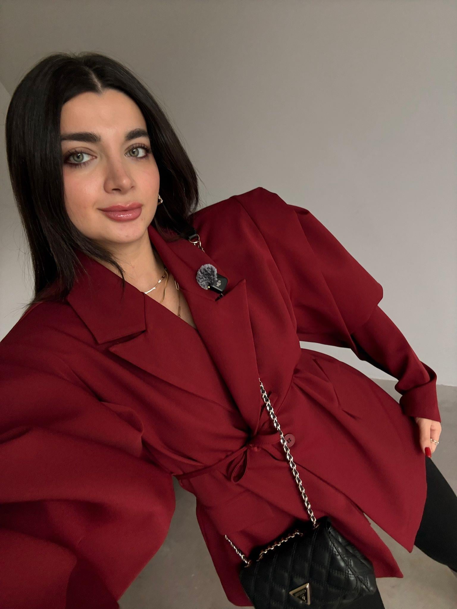 Bordo Vatkalı Tasarım Ceket